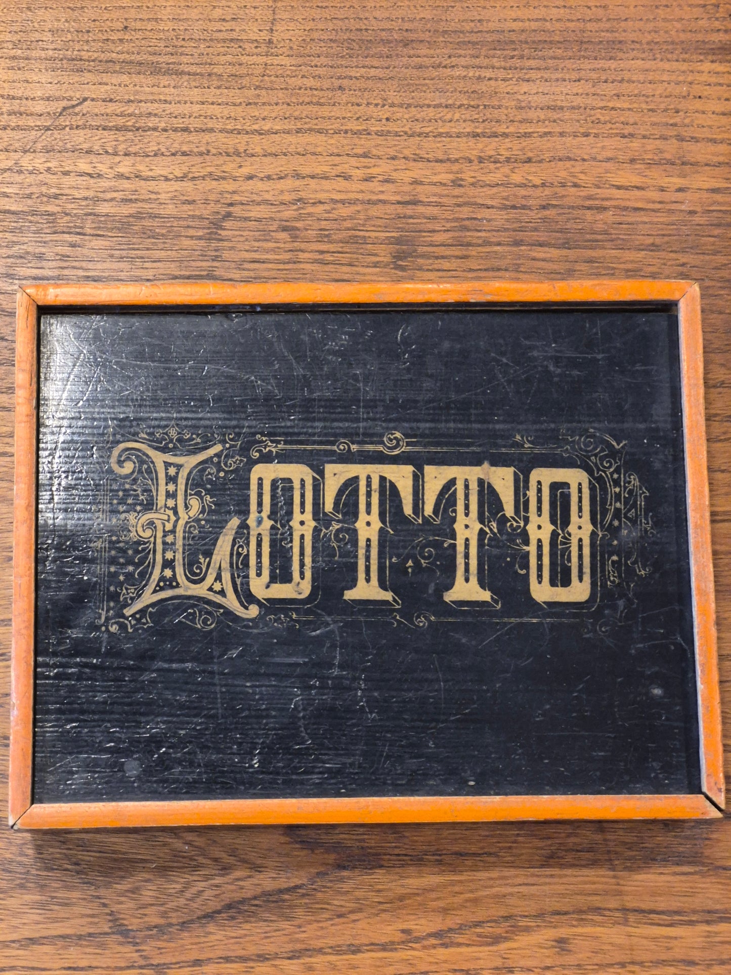Antikes Lotto-Spiel, Holzbox mit Originalinhalt, Vintage Spiel